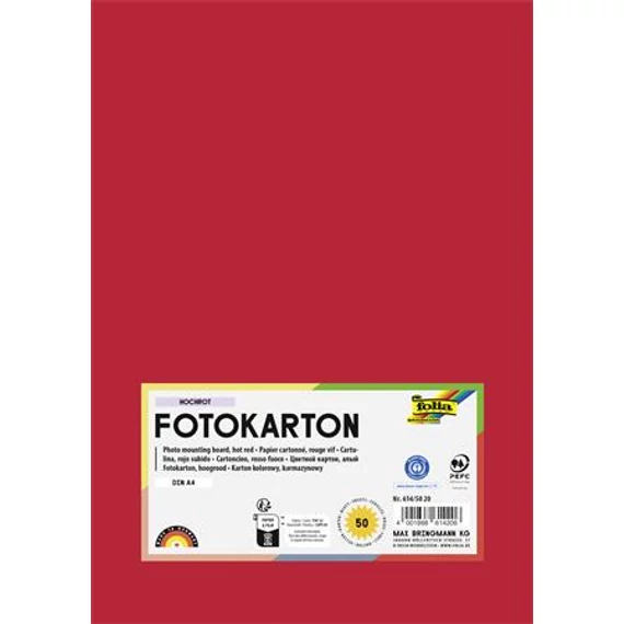 Dekorkarton, 2 oldalas, A4, 300 g, 50 lap, FOLIA, tűzpiros