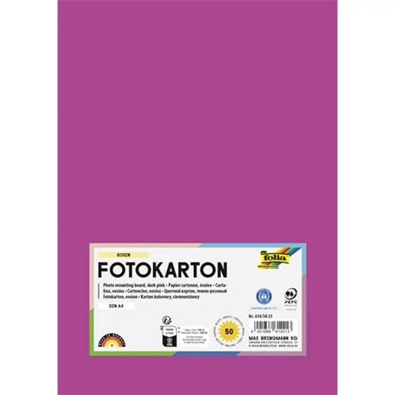 Dekorkarton, 2 oldalas, A4, 300 g, 50 lap, FOLIA, sötétrózsaszín
