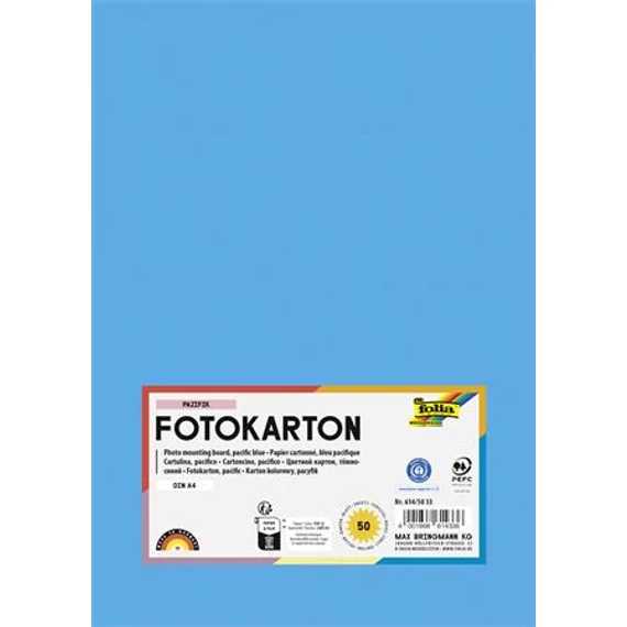 Dekorkarton, 2 oldalas, A4, 300 g, 50 lap, FOLIA, óceánkék