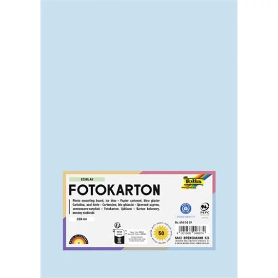 Dekorkarton, 2 oldalas, A4, 300 g, 50 lap, FOLIA, jégkék