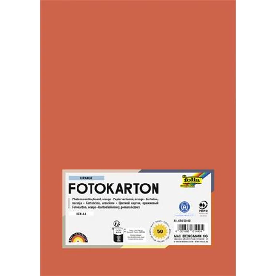 Dekorkarton, 2 oldalas, A4, 300 g, 50 lap, FOLIA, narancs