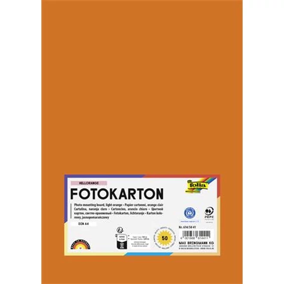 Dekorkarton, 2 oldalas, A4, 300 g, 50 lap, FOLIA, világosnarancs