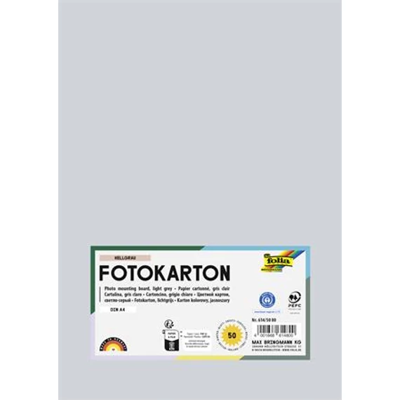Dekorkarton, 2 oldalas, A4, 300 g, 50 lap, FOLIA, világosszürke