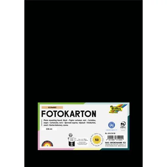 Dekorkarton, 2 oldalas, A4, 300 g, 50 lap, FOLIA, fekete