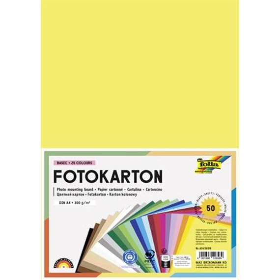 Dekorkarton, 2 oldalas, A4, 300 g, 25x2 lap, FOLIA, vegyes színek