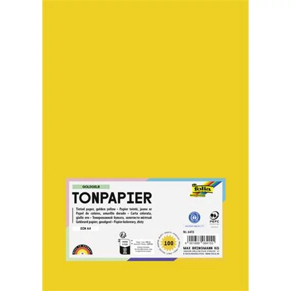 Színes papír, A4, 130 g, 100 lap, FOLIA, aranysárga