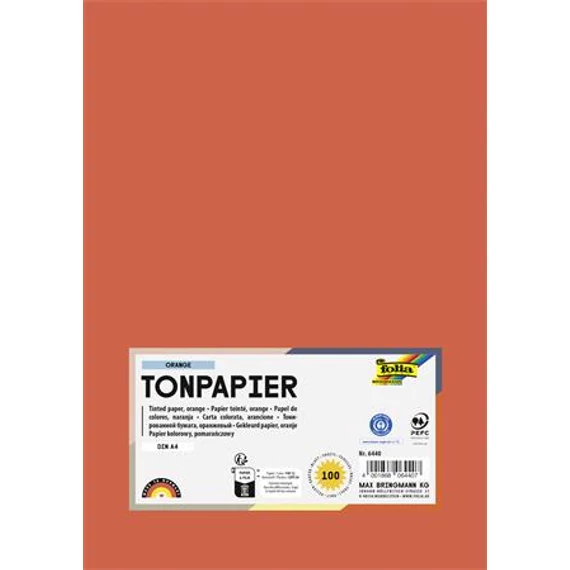 Színes papír, A4, 130 g, 100 lap, FOLIA, narancs