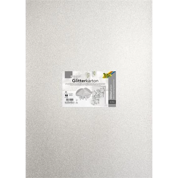 Dekorkarton tömb, csillámos, 1 oldalas, 50x70 cm, 300g, 5 lap, FOLIA, ezüst