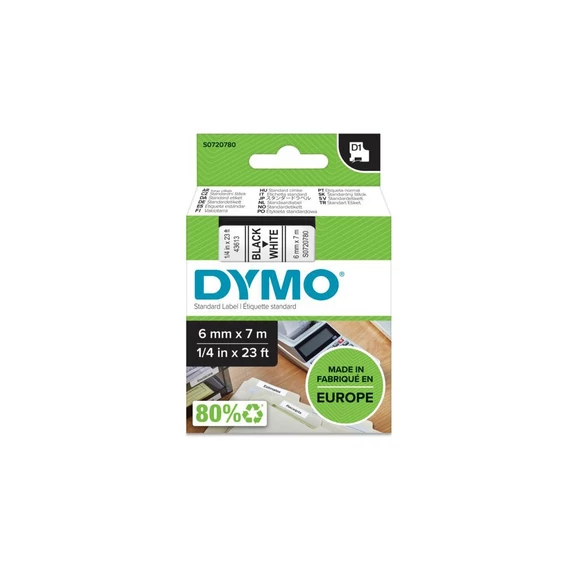 Feliratozógép szalag, 6 mm x 7 m, DYMO "D1", fehér-fekete
