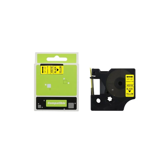 Feliratozógép szalag kompatibilis Dymo S0720580/45018 12mmx7m ECO fekete/sárga