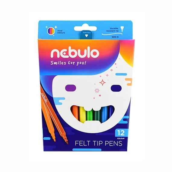 Filctoll készlet, 1 mm, NEBULO, 12 különböző szín