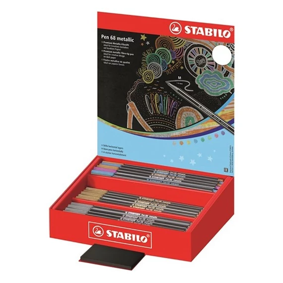 Filctoll STABILO Pen 68 metallic 60db-os asztali display fekete teszttömbbel