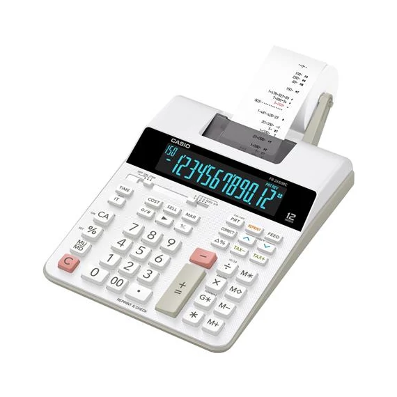 Számológép, szalagos, 12 számjegy, 2 színű nyomtató, CASIO 