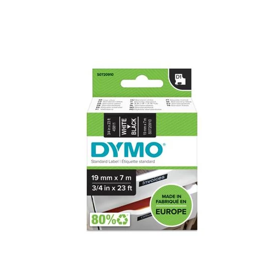 Feliratozógép szalag, 19 mm x 7m DYMO "D1", fekete-fehér