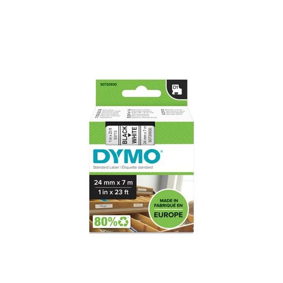 Feliratozógép szalag, 24 mm x 7 m, DYMO "D1", fehér-fekete