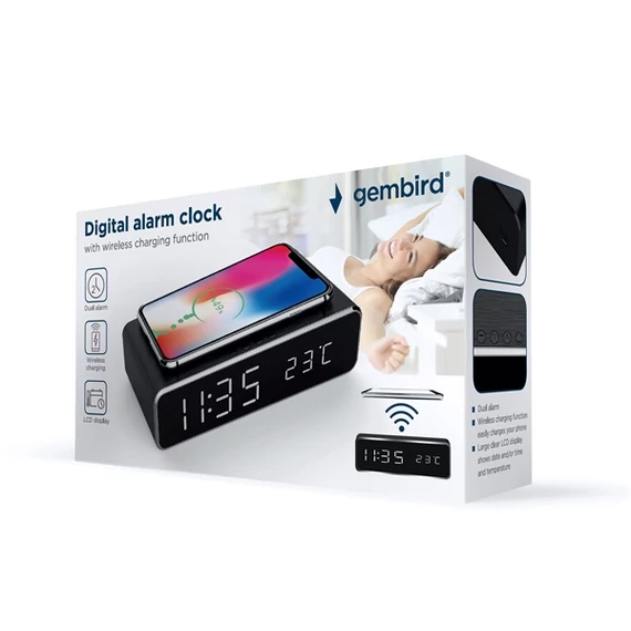 Gembird DAC-WPC-01 Digital alarm clock with wireless charging function Black