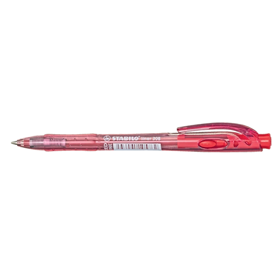 Golyóstoll, 0,38 mm, nyomógombos, STABILO "Liner 308", piros