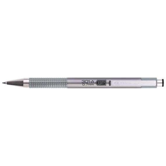 Golyóstoll, 0,24 mm, nyomógombos, ezüst tolltest, ZEBRA "F-301 A", kék
