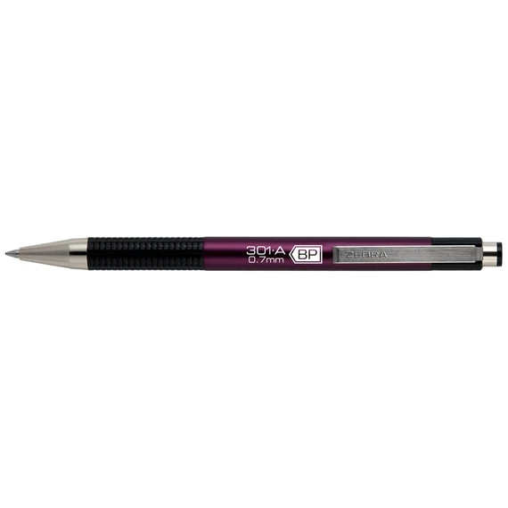 Golyóstoll, 0,24 mm, nyomógombos, mályva tolltest, ZEBRA "F-301 A", kék