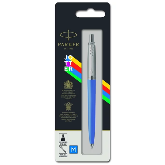 Golyóstoll, 0,7 mm, ezüst színű klip, kék tolltest, PARKER 