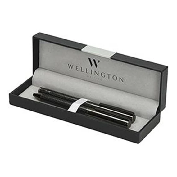Golyóstoll készlet WELLINGTON Carbon golyóstoll + rollertoll antracit díszdobozban