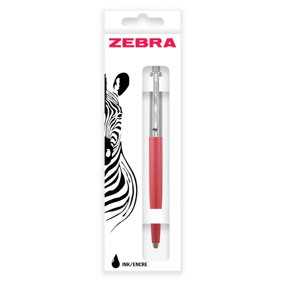 Golyóstoll, 0,24 mm, nyomógombos, ezüst színű klip, pink tolltest, ZEBRA "901", kék