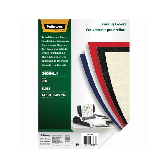Hátlap, A4, 250 g, fényes, FELLOWES "Chromolux", piros, 100db/cs