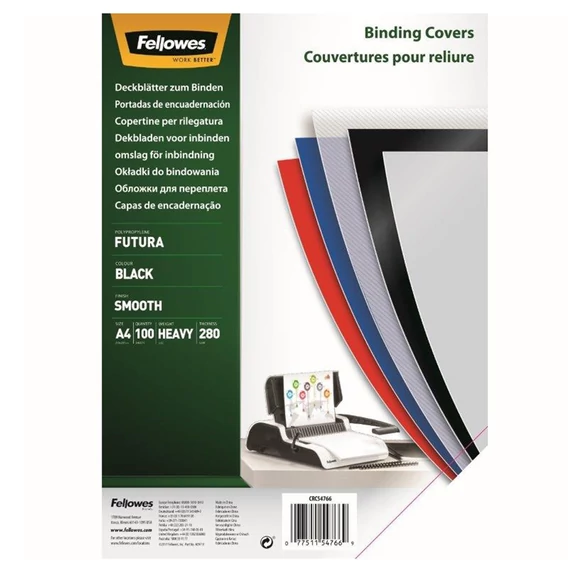 Hátlap, A4, 280mikron, pp, matt, FELLOWES "Futura", fekete, 100db/cs