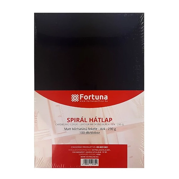 Hátlap FORTUNA A4 230g matt bőrhatású fekete 100/dob