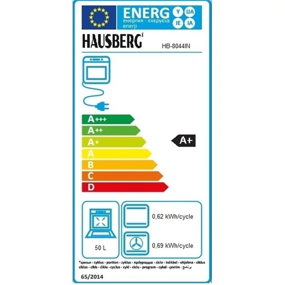 Hausberg HB-8044IN inox-fekete, beépíthető, sütőtér:58L, grill, hőlégkeveréses, sütő