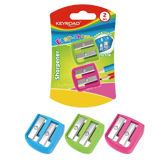 Hegyező 1 lyukú 2 db/bliszter Keyroad Easy-sharp vegyes színek