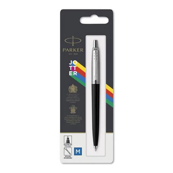 Golyóstoll, 0,7 mm, ezüst színű klip, fekete tolltest, PARKER 
