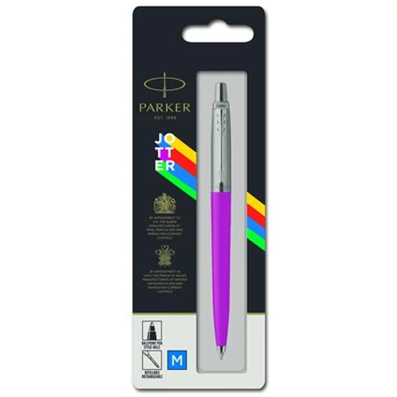 Golyóstoll, 0,7 mm, ezüst színű klip, magenta tolltest, PARKER 