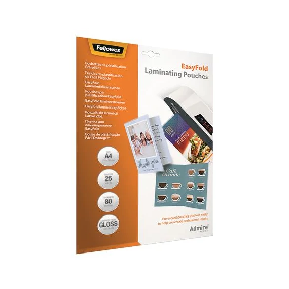 Meleglamináló fólia, 80 mikron, A4, fényes, 25 db, FELLOWES 
