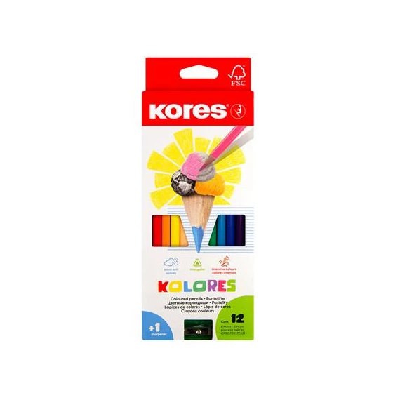 Színes ceruza készlet, háromszögletű, KORES 