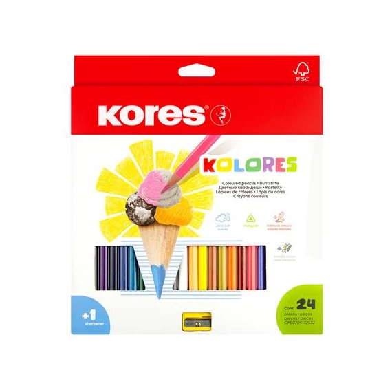 Színes ceruza készlet, háromszögletű, KORES 