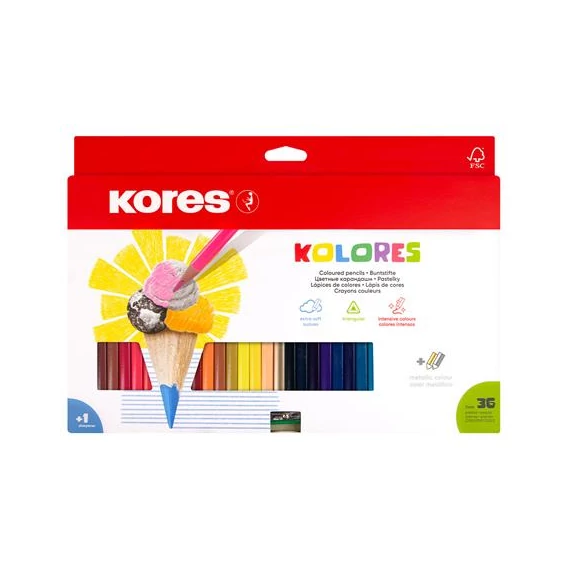 Színes ceruza készlet, háromszögletű, KORES 
