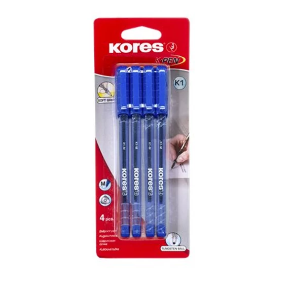 Golyóstoll, 1,0mm, kupakos, háromszögletű, KORES 