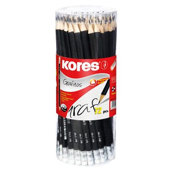 Grafitceruza radírral, HB, háromszögletű, KORES, 72db/cs