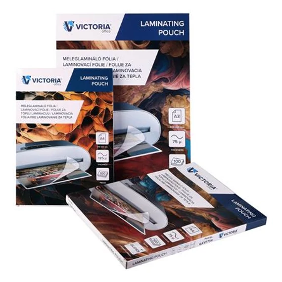 Meleglamináló fólia, 75mikron, A4, fényes, VICTORIA, 100db/cs