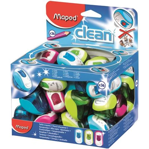 Hegyező display, egylyukú, tartályos, MAPED "Clean", vegyes színek, 36db/disp