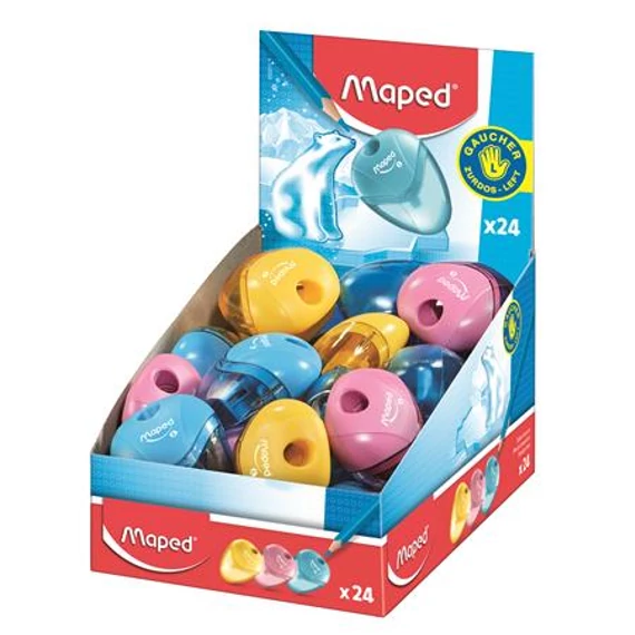 Hegyező display, egylyukú, tartályos, balkezes, MAPED "I-Gloo", vegyes színek, 24db/disp