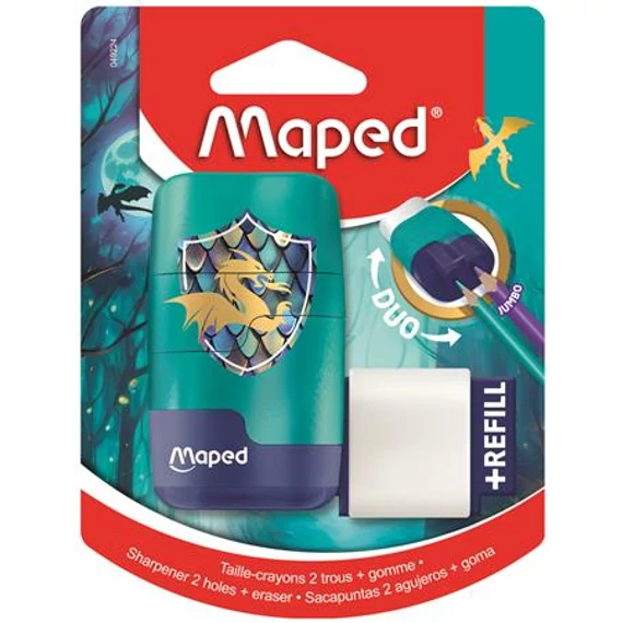 Hegyező és radír, kétlyukú, tartályos, pótradírral, MAPED 
