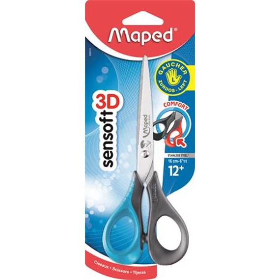 Olló, általános, 16 cm, balkezes, MAPED "Sensoft 3D", vegyes színek