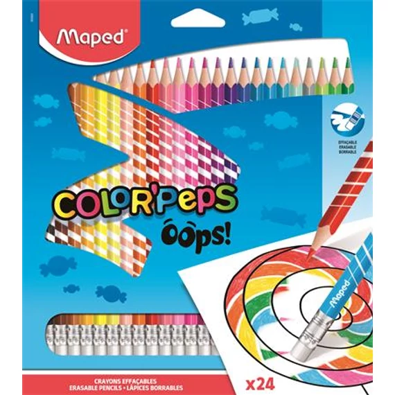 Színes ceruza készlet, háromszögletű, radírozható, MAPED 