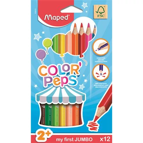 Színes ceruza készlet, háromszögletű, vastag, MAPED 