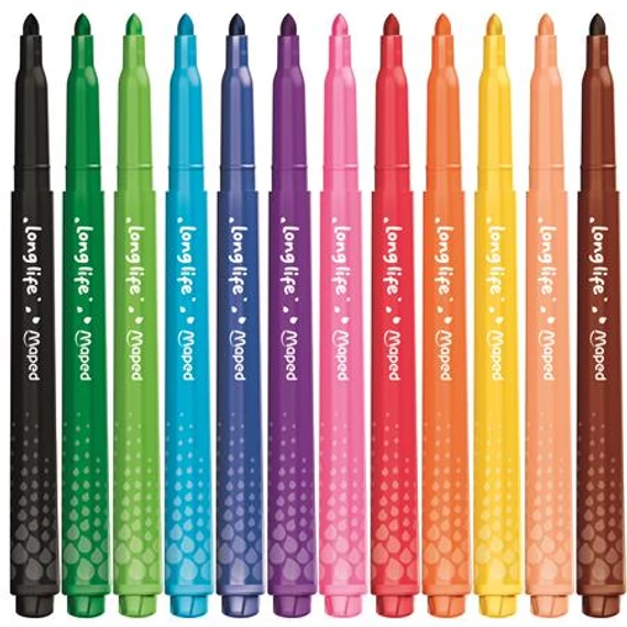 Filctoll készlet, 3,7 mm, kimosható, MAPED „Color`Peps Long Life 2”, 12 különböző szín