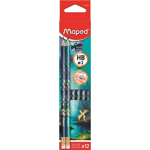 Grafitceruza radírral, HB, háromszögletű, MAPED 