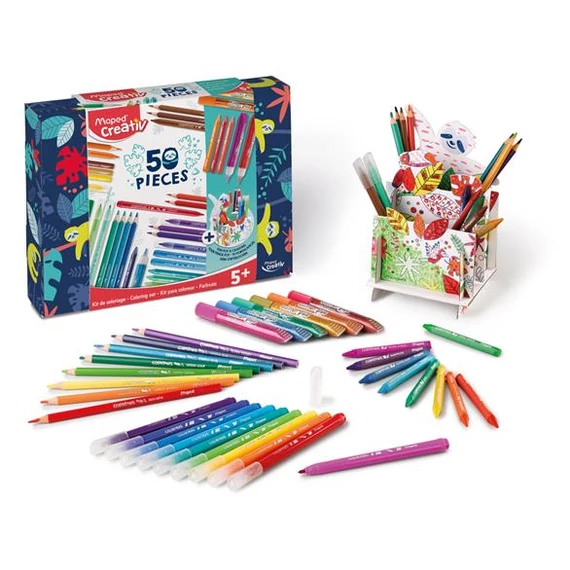 Színezőkészlet, írószertartóval, MAPED CREATIV, 50 darabos