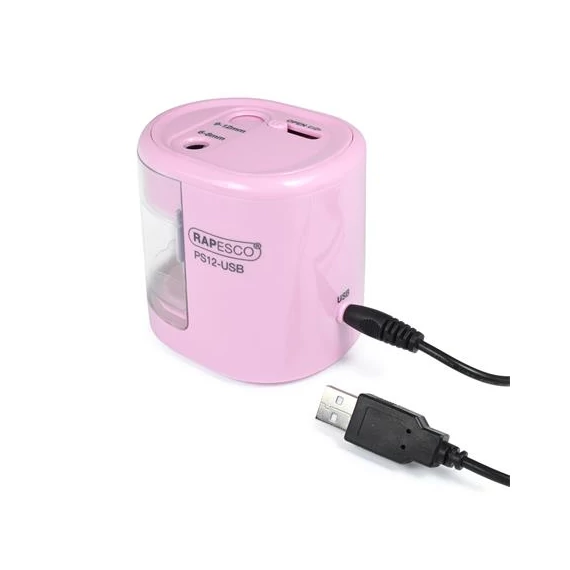 Hegyező, kétlyukú, asztali, elemes, USB töltővel, RAPESCO